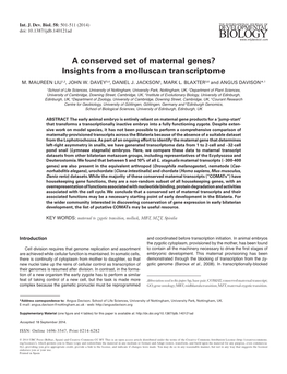 A Conserved Set of Maternal Genes? Insights from a Molluscan Transcriptome M