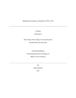 Multifarious Feminisms: Ireland from 1870 to 1970