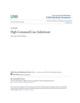 High Command Case: Indictment University of North Dakota