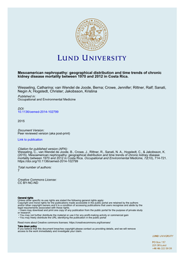Mesoamerican Nephropathy: Geographical Distribution and Time Trends of Chronic Kidney Disease Mortality Between 1970 and 2012 in Costa Rica
