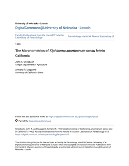 The Morphometrics of Xiphinema Americanum Sensu Lato in California