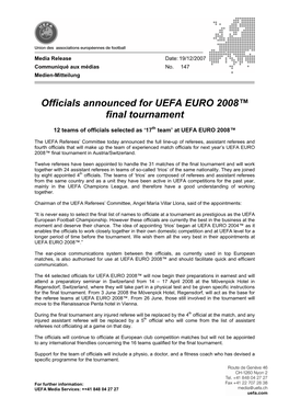 Officials Announced for UEFA EURO 2008™ Final Tournament