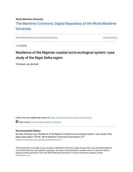 Resilience of the Nigerian Coastal Socio-Ecological System: Case Study of the Niger Delta Region