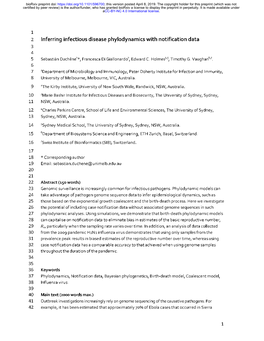 Inferring Infectious Disease Phylodynamics with Notification Data 3 4 5 Sebastián Duchêne1*, Francesca Di Giallonardo2, Edward C