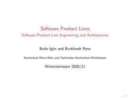 Software Product Lines Software Product Line Engineering and Architectures