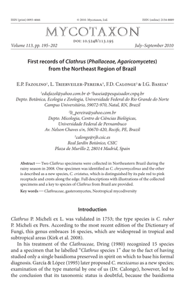 First Records of Clathrus (Phallaceae, Agaricomycetes) from the Northeast Region of Brazil