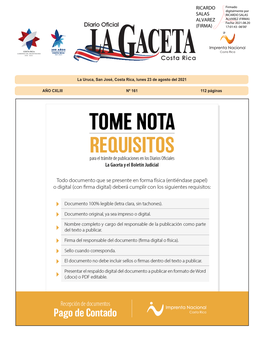 LA GACETA N° 161 De La Fecha 23 08 2021