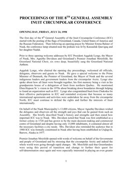Proceedings of the 8 General Assembly Inuit Circumpolar