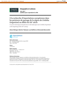 Géographie Et Cultures, 103 | 2017 À La Recherche D’Importations Européennes Dans Les Peintures De Paysage De La