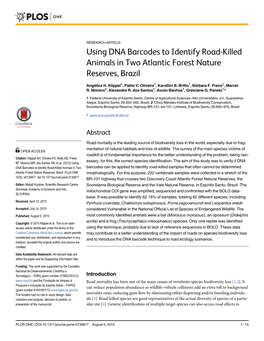 Using DNA Barcodes to Identify Road-Killed Animals in Two Atlantic Forest Nature Reserves, Brazil