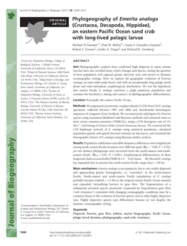 Phylogeography of Emerita Analoga