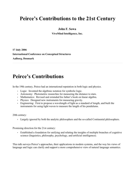 Peirce's Contributions to the 21St Century