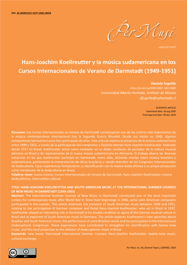 Hans-Joachim Koellreutter Y La Música Sudamericana En Los Cursos Internacionales De Verano De Darmstadt (1949-1951)