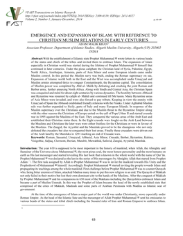 Emergence and Expansion of Islam: with Reference to Christian Muslim Relations in Early Centuries