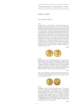 Thirteenth Session, Commencing at 2.30 Pm INDIAN COINS