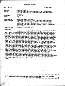 Slide Library of the History of Art Department, Cornell University: Classification and Retrieval System