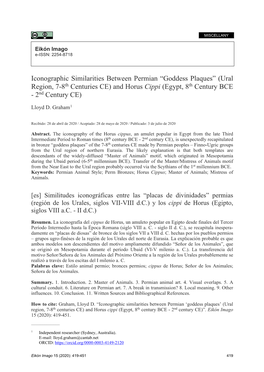 Iconographic Similarities Between Permian “Goddess Plaques” (Ural Region, 7-8Th Centuries CE) and Horus Cippi (Egypt, 8Th Century BCE - 2Nd Century CE)