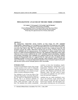 Phylogenetic Analysis of the Bee Tribe Anthidiini Combey Et Al