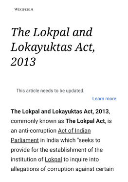 The Lokpal and Lokayuktas Act, 2013