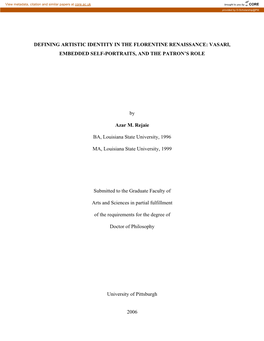 Defining Artistic Identity in the Florentine Renaissance: Vasari, Embedded Self-Portraits, and the Patron’S Role