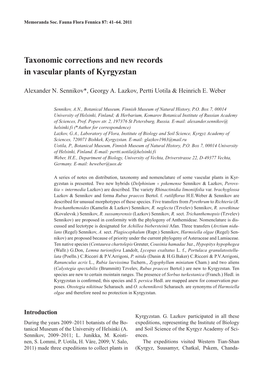 Taxonomic Corrections and New Records in Vascular Plants of Kyrgyzstan