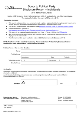 Donor to Political Party Return Form