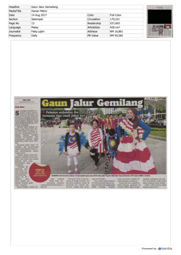 Headline Gaun Jalur Gemailang Mediatitle Harian Metro Date 14