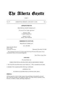 The Alberta Gazette, Part I, January 15, 2001