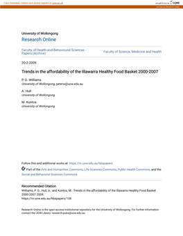 Trends in the Affordability of the Illawarra Healthy Food Basket 2000-2007