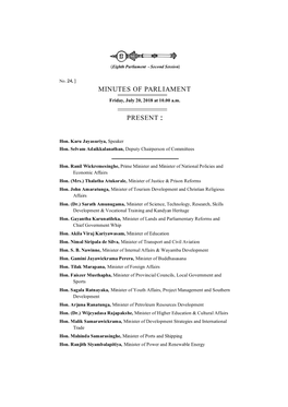 Minutes of Parliament Present