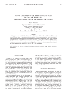 A Note About New and Rarely Recorded Taxa of the Genus Cladonia from the Arctic Island Spitsbergen (Svalbard)