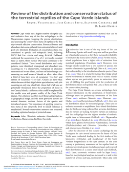 Review of the Distribution and Conservation Status of the Terrestrial Reptiles of the Cape Verde Islands