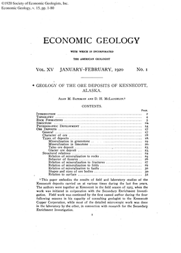 Geology of the Ore Deposits of Kennecott, Alaska