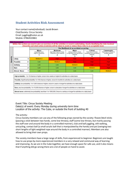 Student Activities Risk Assessment