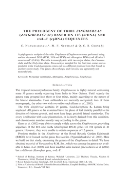 ZINGIBERACEAE) BASED on ITS (Nrdna) and Trnl–F (Cpdna) SEQUENCES