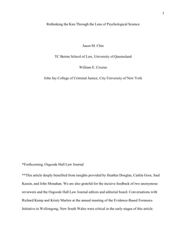 1 Rethinking the Ken Through the Lens of Psychological Science Jason M. Chin TC Beirne School of Law, University of Queensland W