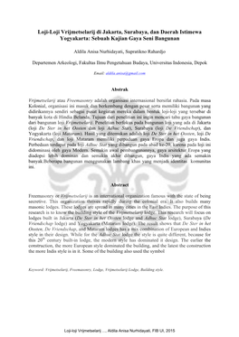 Loji-Loji Vrijmetselarij Di Jakarta, Surabaya, Dan Daerah Istimewa Yogyakarta: Sebuah Kajian Gaya Seni Bangunan