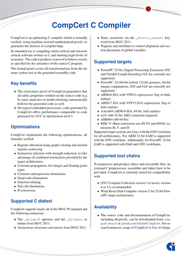 Factsheet Compcert C Compiler