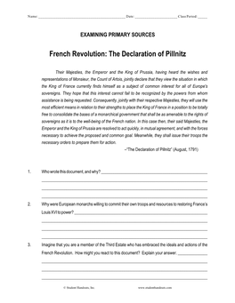 French Revolution: the Declaration of Pillnitz