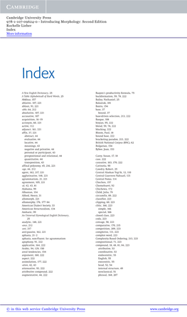 Cambridge University Press 978-1-107-09624-0 - Introducing Morphology: Second Edition Rochelle Lieber Index More Information