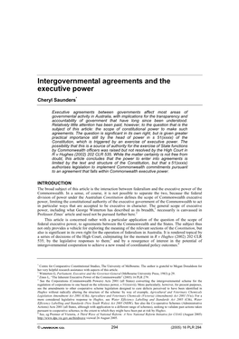 Intergovernmental Agreements and the Executive Power