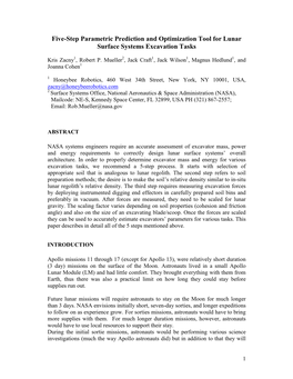 Five-Step Parametric Prediction and Optimization Tool for Lunar Surface Systems Excavation Tasks