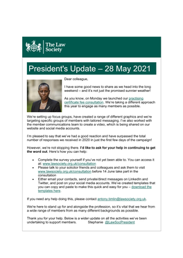 President's Update – 28 May 2021