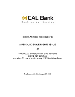 Cal Bank Rights Issue Circular 1