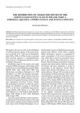 The Distribution of Character Species of the Isoëto-Nanojuncetea Class in Poland