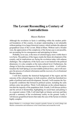 The Levant Reconciling a Century of Contradictions