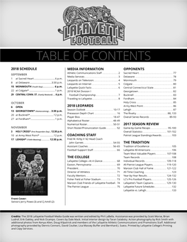 2018 Lafayette Football Media Guide Was Written and Edited by Phil Labella