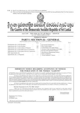 The Gazette of the Democratic Socialist Republic of Sri Lanka Wxl 2