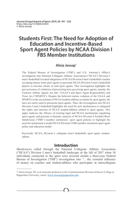 The Need for Adoption of Education and Incentive-Based Sport Agent Policies by NCAA Division I FBS Member Institutions