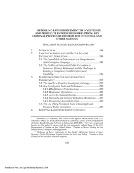 Retooling Law Enforcement to Investigate and Prosecute Entrenched Corruption: Key Criminal Procedure Reforms for Indonesia and Other Nations